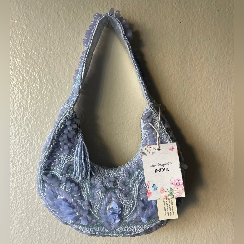 Handcrafted in India Purple/Blue Beaded Bag